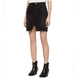 Allsaints Trudy Denim Skirt black gray jean short vintage 10 large faded mini